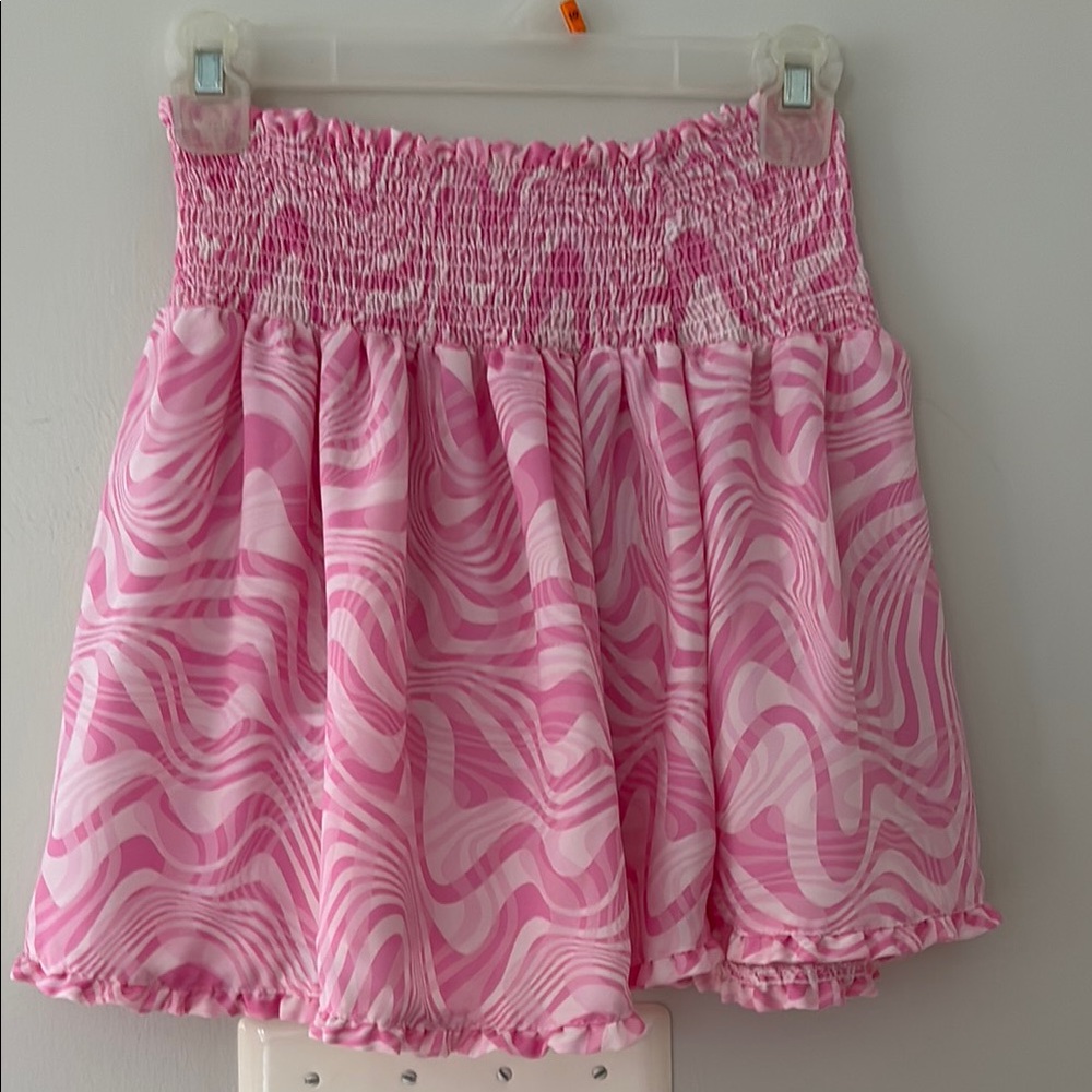 Pink and White Smocked Bubble Mini Skirt